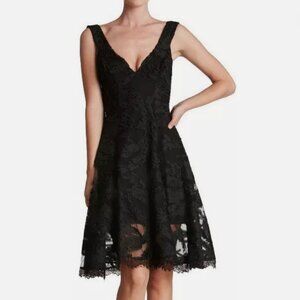 Dress the Population Maya Black Scallop Lace Knee Length Dress Sleeveless Size S